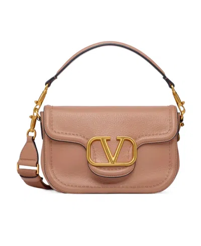 Valentino Garavani Alltime Leather Crossbody Bag In Nude
