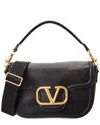 Valentino Vlogo Embellished Textured-leather Shoulder Bag In Black