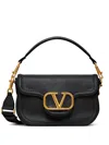 Valentino Vlogo Embellished Textured-leather Shoulder Bag In Black