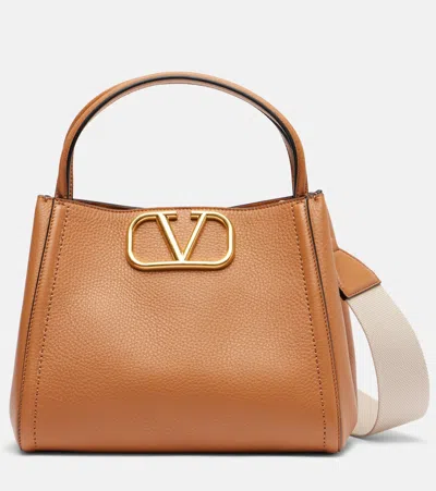 Valentino Garavani Alltime Medium Leather Tote Bag In Brown