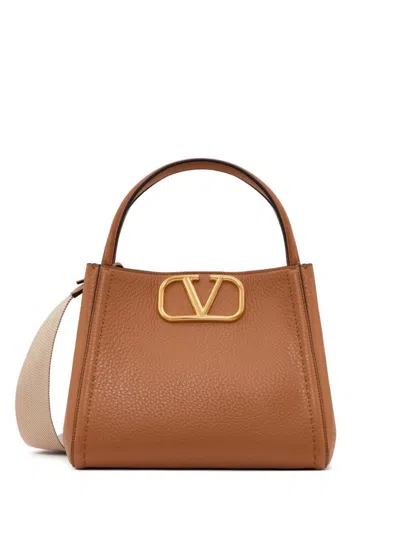 Valentino Garavani Medium Alltime Leather Tote Bag In Brown
