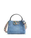 Valentino Alltime Medium Vlogo Convertible Top Handle Bag In Denim In Blue