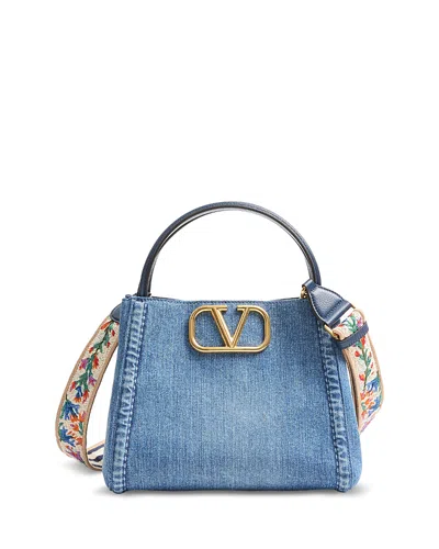 Valentino Garavani Alltime Medium Vlogo Convertible Top Handle Bag In Denim In Blue