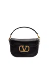 Valentino Vlogo Embellished Textured-leather Shoulder Bag In Black