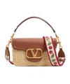 Valentino Garavani  Garavani Alltime Shoulder Bag In Raffia And Grainy Calfskin With Ribbon In Brown