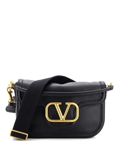 Pre-owned Valentino Garavani Alltime Shoulder Bag Leather Crossbody Bag In Black