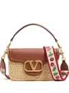 Valentino Garavani  Garavani Alltime Shoulder Bag In Raffia And Grainy Calfskin With Ribbon In Yellow