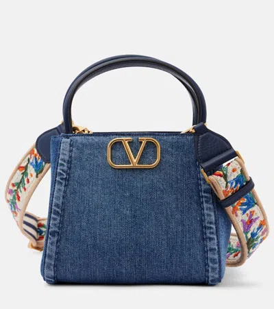 Valentino Garavani Alltime Small Denim Tote Bag In Blue