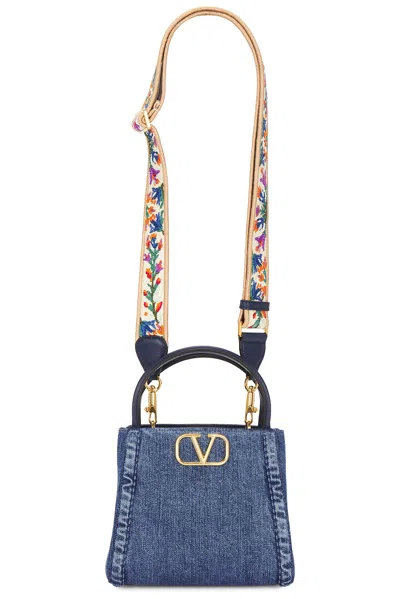 Valentino Garavani Alltime Small Double Handle Bag In Dark Denim  Multicolor  & Worker