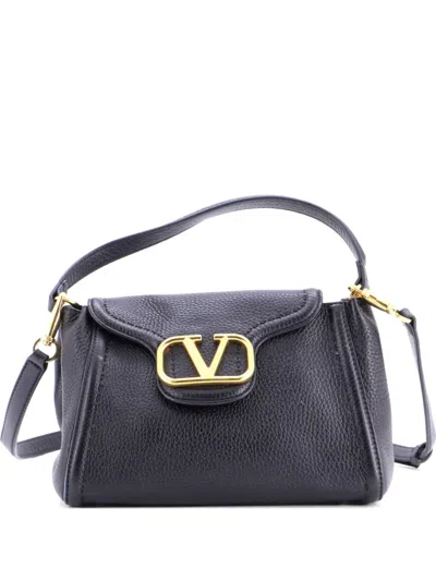Pre-owned Valentino Garavani Alltime Top Handle Bag Leather Small Satchel In Black
