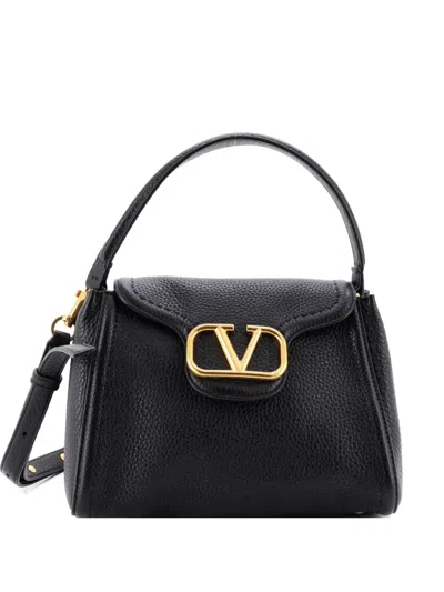 Pre-owned Valentino Garavani Alltime Top Handle Bag Leather Small Satchel In Black