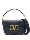Valentino Garavani Midnight Blue Leather Alltime Shoulder Bag In Black