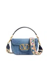 Valentino Alltime Vlogo Denim Convertible Shoulder Bag In Blue