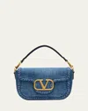 Valentino Alltime Vlogo Denim Shoulder Bag In Dark Denim