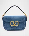 Valentino Alltime Vlogo Denim Shoulder Bag In Dark Denim