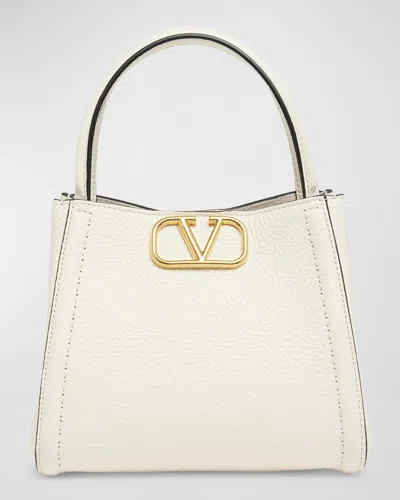 Valentino Garavani Alltime Vlogo Small Leather Top-handle Bag In Ivory Multicolor Beige