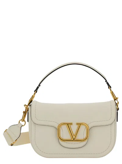 Valentino Garavani Alltime White Shoulder Bag With Vlogo Detail In Smooth Leather Woman