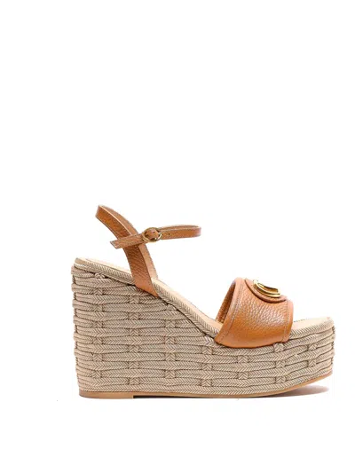 Valentino Garavani Almond Beige Vlogo Signature Wedge Sandals In Brown