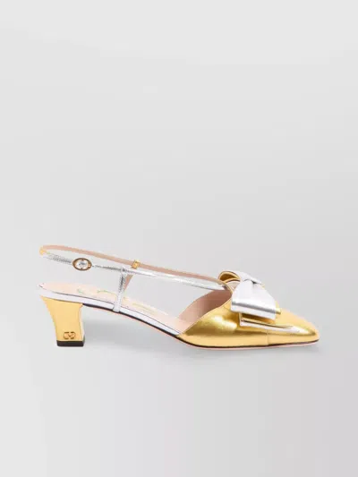 Valentino Garavani Almond Toe Leather Slingback Sandals In Oro Gold/silver/old Gold