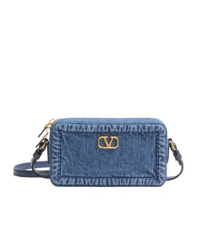 VALENTINO GARAVANI VALENTINO ALLTIME VLOGO PLAQUE DENIM SHOULDER BAG