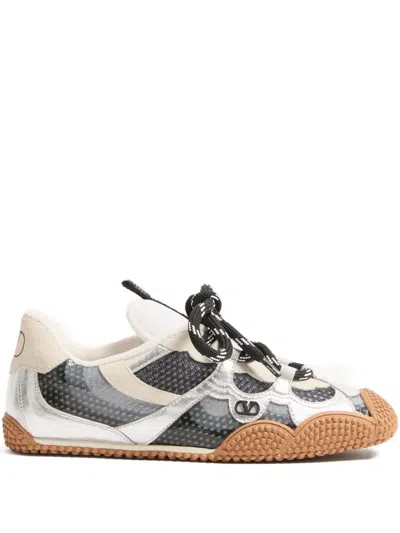 Valentino Garavani Amphibia Sneaker In Rubberised Calfskin And Laminated Nappa Woman Black 40.5 In White