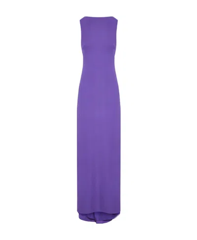 Valentino An Extra-long Silk Dress With Bare Back In Purple