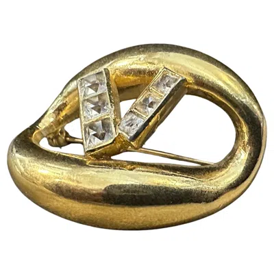 Pre-owned Valentino Garavani An Iconic 1990s Brass And Strass Logo Brooch By Valentino In Multi