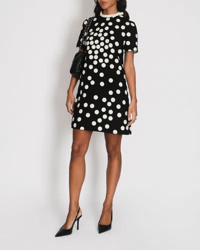 Valentino Andsilk Polka Dot Short-sleeve Mini Dress With Collar Detail In Black