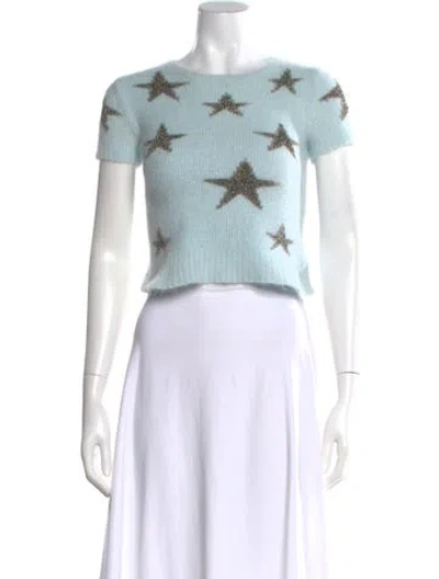 Pre-owned Valentino Angora Printed Sweater In Blue