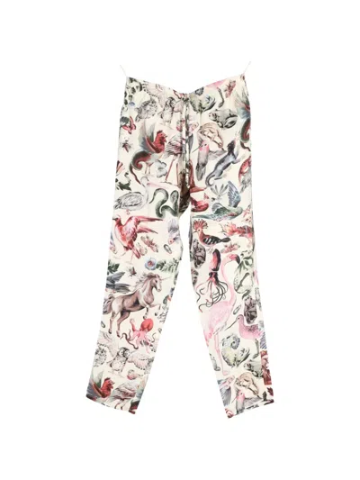Pre-owned Valentino Animal-design Straight-leg Trousers In Neutral
