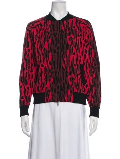 Pre-owned Valentino Animal Print Bomber Jacket In Red