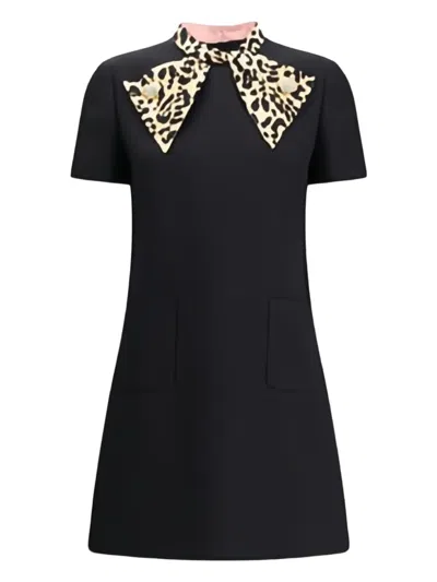 Valentino Black Crepe Couture Dress With Animal-print Bow