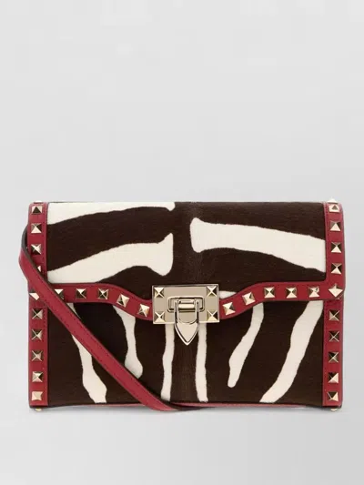 Valentino Garavani Animal Print Calf Hair Rockstud Clutch Shoulder