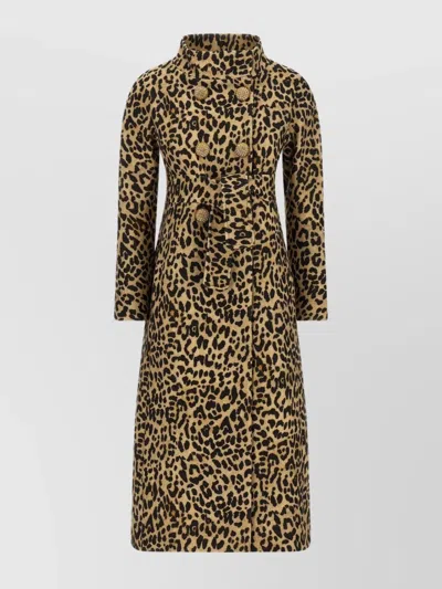 Valentino Animal-print Jewel-button Coat In Brown