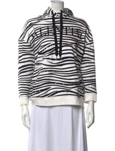Pre-owned Valentino Animal Print Crew Neck Hoodie In White