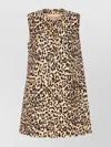 Valentino Animal Print Crewneck Midi Dress With Vlogo Pockets In Animal Print