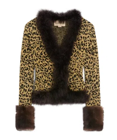 VALENTINO ANIMAL-PRINT FEATHER-TRIMMED CARDIGAN