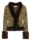 Valentino Feather And Lamb Shearling Trim Metallic Leopard Jacket In Yellow