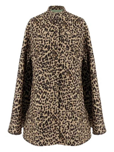 Valentino Animal-print High-neck Cape In Brown