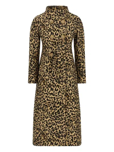 Valentino Leopard Print Double Breasted Coat With Belt In Animal Print