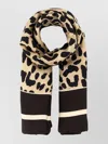 Valentino Animal Print Silk Foulard With Contrast Border In Brown