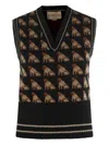 Valentino Sleeveless V Neck Dog Pattern Knitwear In Black