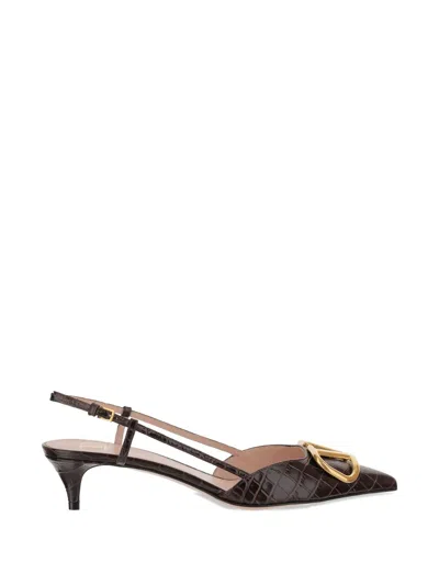 Valentino Garavani Vlogo 40 Slingback Pumps In Croc-embossed Leather In Brown