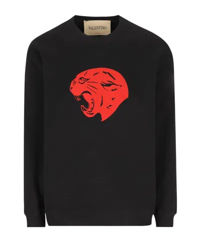 Valentino Animal Printed Crewneck Sweatshirt In Black