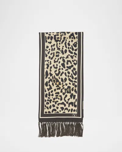 VALENTINO ANIMAL TWILL FRINGE SCARF