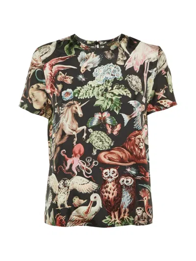 Pre-owned Valentino Animal-fantasy-print Top In Black