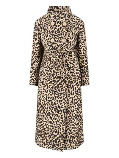 Valentino Leopard Print Double Breasted Coat With Belt In Animal Print