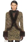 Valentino Feather And Shearling-trimmed Leopard-jacquard Lurex Cardigan In Animal Print