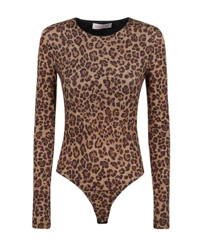 Valentino Animalier-print Jersey Bodysuit In Brown