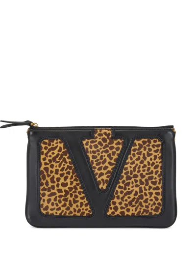 Pre-owned Valentino Garavani Animal-print Clutch Bag In Brown